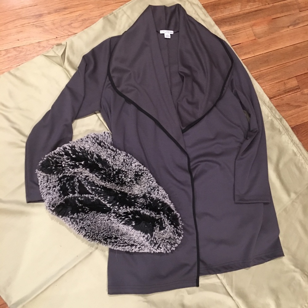 Ava Gray charcoal shawl collar duster/cardigan